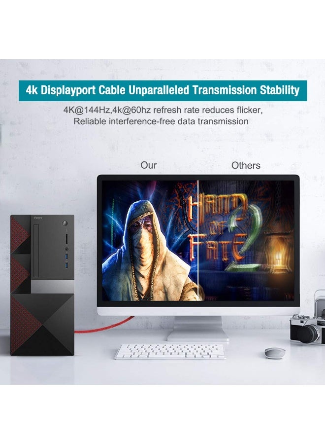 كابل DisplayPort إلى DisplayPort (1 متر)، كابل DisplayPort 1.2 بدقة 4K [4K@60Hz، 2K@165Hz، 2K@144Hz]، كابل DP إلى DP 1.2 مطلي بالذهب ومضفر من النايلون عالي السرعة - Image 3